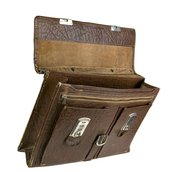 Старый порванный портфель — стоковое фото