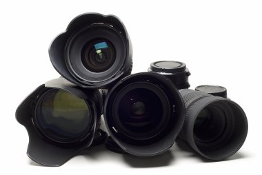 Photographic lenses on white background. clipart