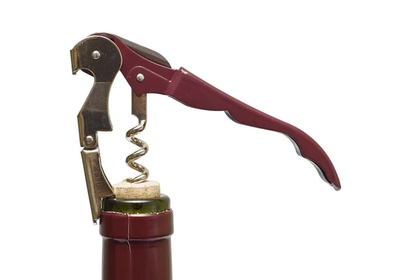 Corckscrew opening a bottle. — Stock Photo, Image