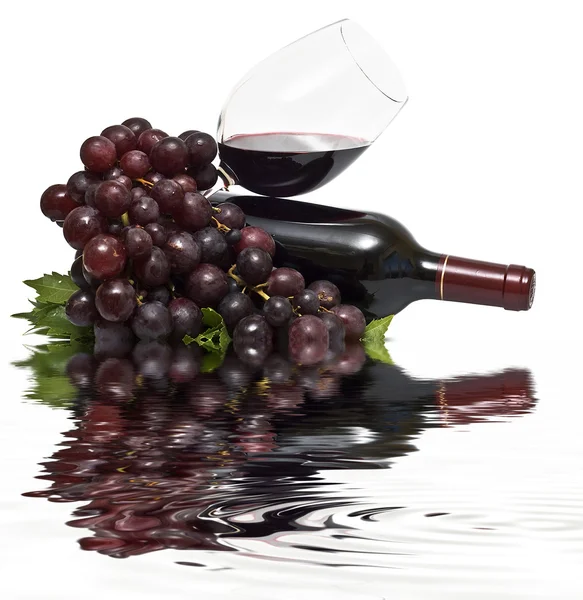 Červené víno a čerstvé vinné hrozny. — Stock fotografie
