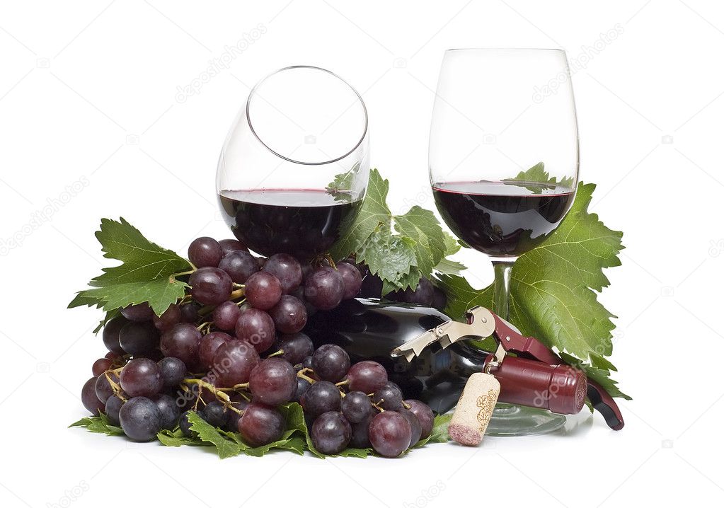 Fresh grapes and red wine.
