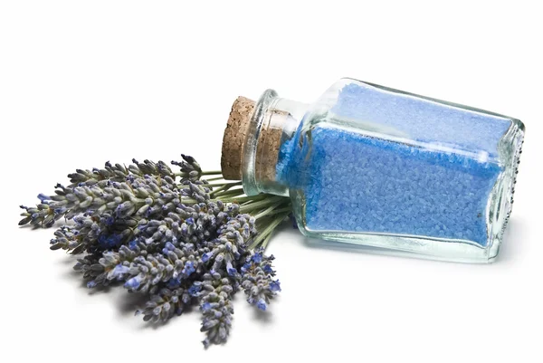 Jar with lavender bath salts. — Stock Photo, Image