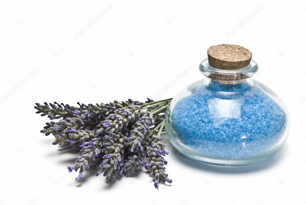 Bath salts and fresh lavender.