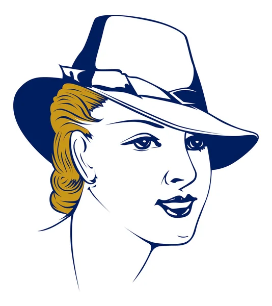 Portrait de fille rétro en chapeau — Image vectorielle