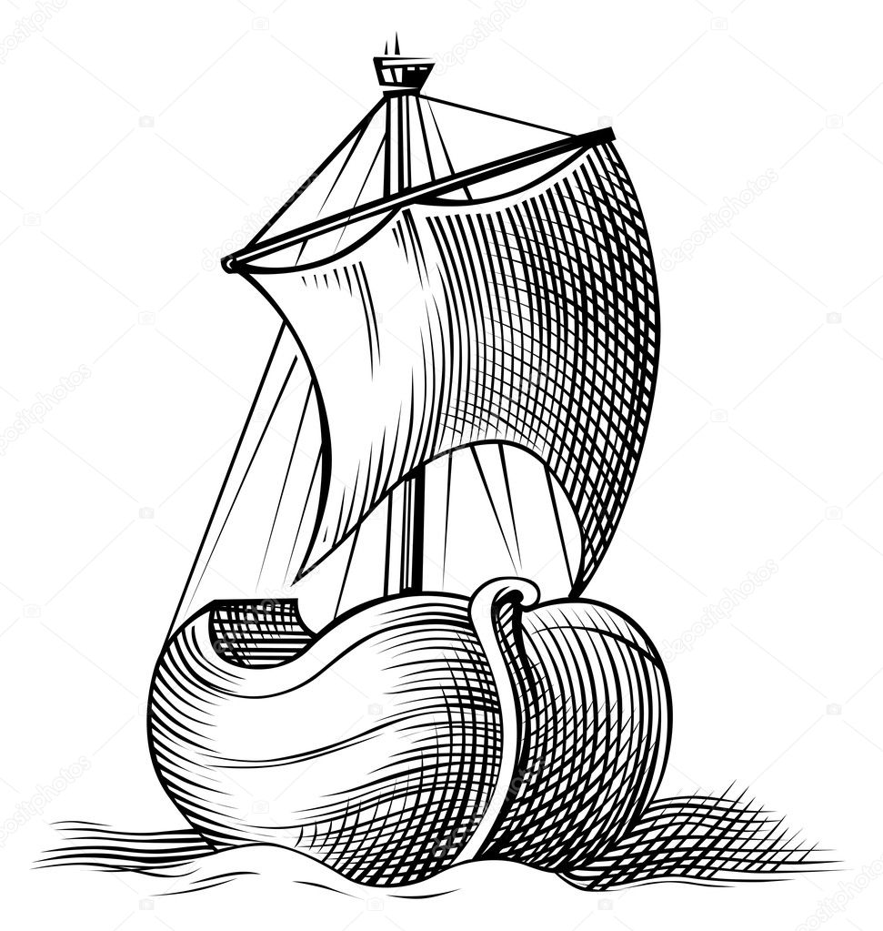 Boat icon engraving in vector
