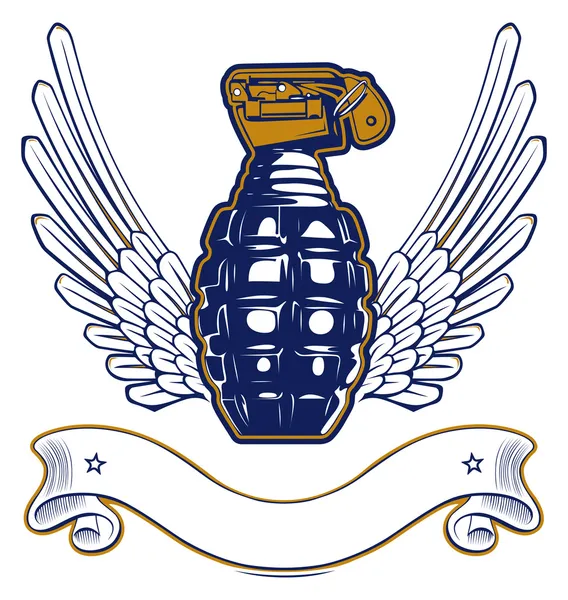 Emblema de la granada de ala — Vector de stock
