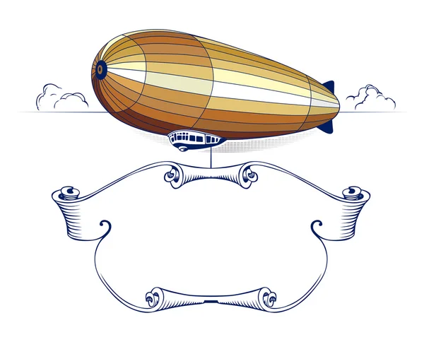 Retro zeppelin ribbon emblem — Stock Vector