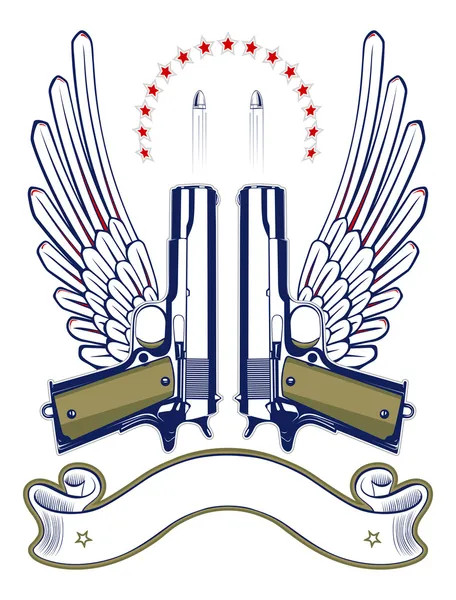 Pistola y emblema de bala — Vector de stock