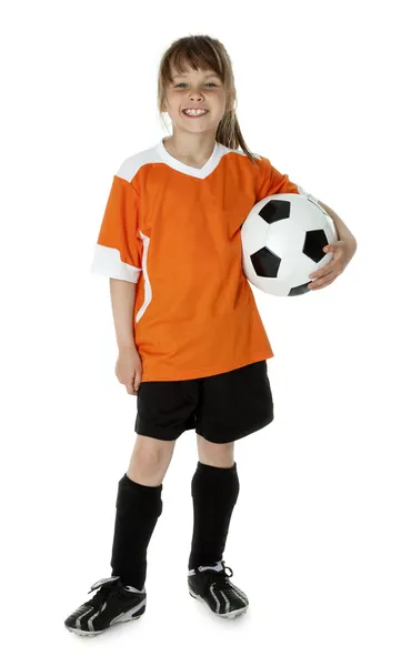 可爱的年轻足球运动员 — 图库照片