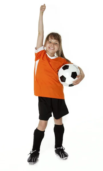 Ποδόσφαιρο κορίτσι σε λευκό Φωτογραφία Αρχείου