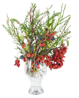 Christmas bouquet with wild wood berries isolated clipart