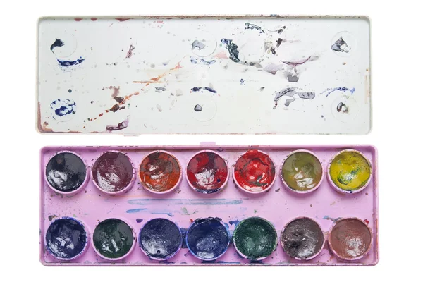 Old dirty school water color paints set — Stock Photo, Image