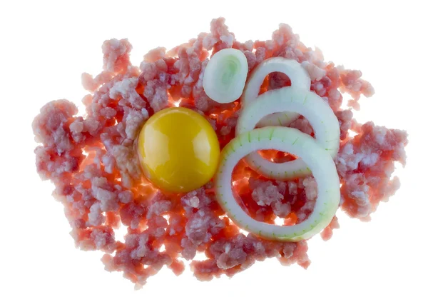 Picadillo, cebolla y yema de huevo —  Fotos de Stock