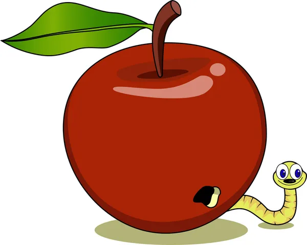 赤いリンゴにうじ虫 — ストックベクタ