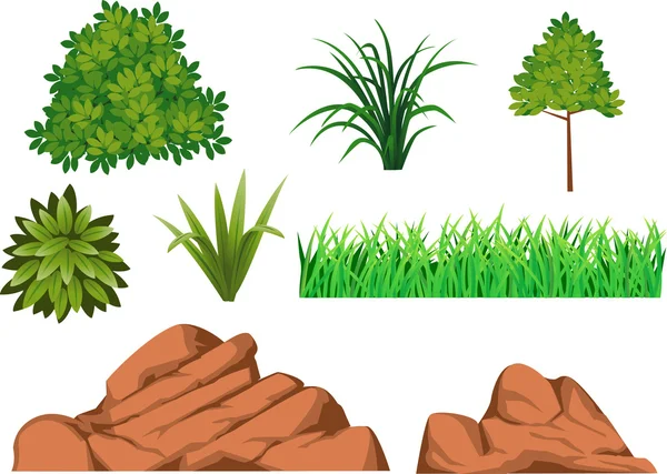 Herbe verte et rocher — Image vectorielle