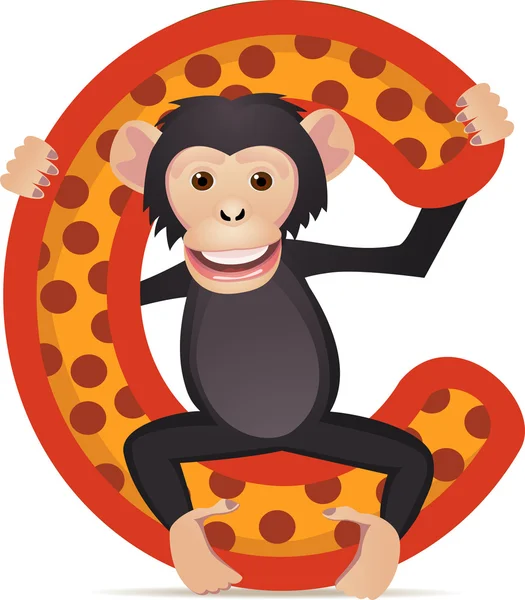 Animal alphabet C with Chimpanzee cartoon — Stock Vector