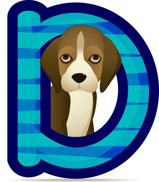 Animal alphabet D with Dog cartoon — Stock Vector