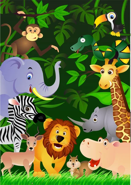 Zvířecí karikatura v džungli — Stockový vektor