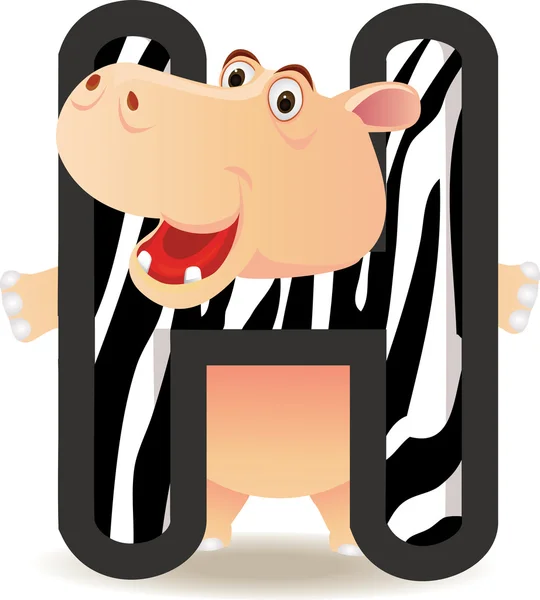 Alfabeto animal H com desenhos animados Hippo — Vetor de Stock