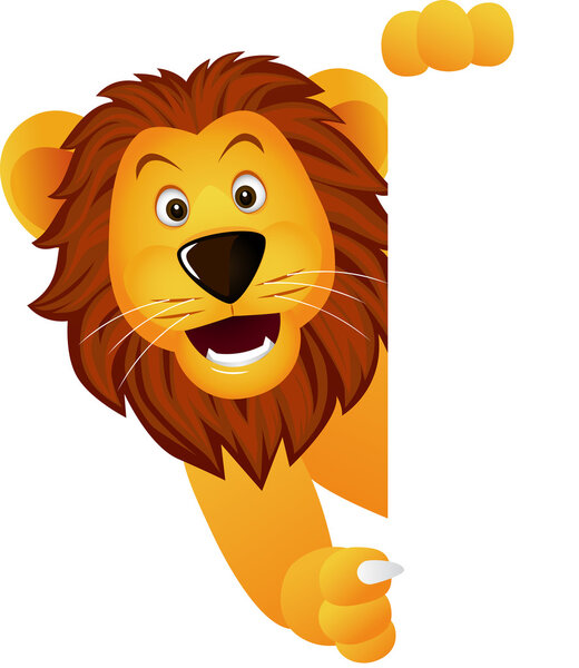 Lion cartoon and white banner
