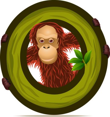 Alphabet O with Orangutan cartoon clipart