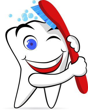 Tooth character with tooth brush clipart