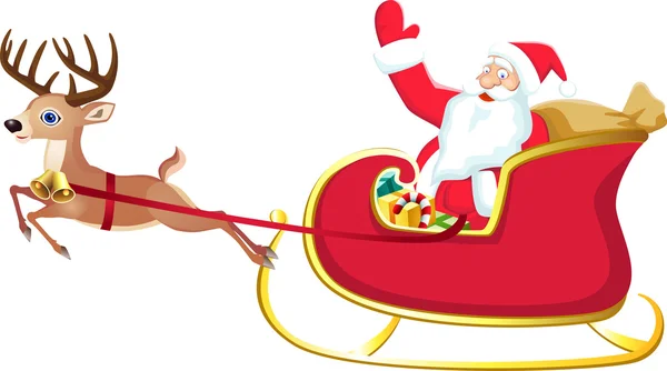 Papai Noel e seu veado trenó isolado — Vetor de Stock