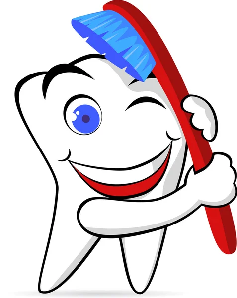 Tand karakter met tandenborstel — Stockvector
