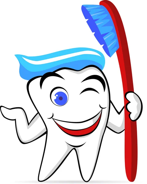 Carácter dental con cepillo de dientes y pasta — Vector de stock