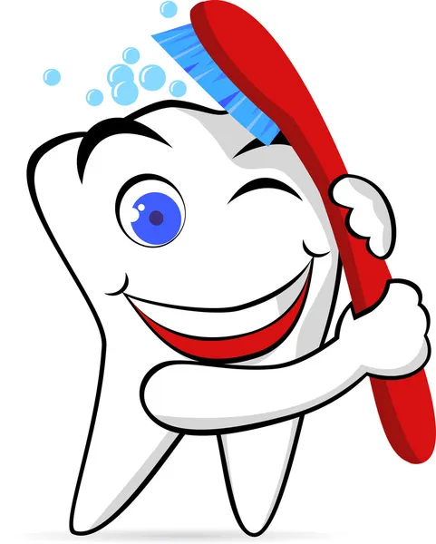 Tand karakter met tandenborstel — Stockvector