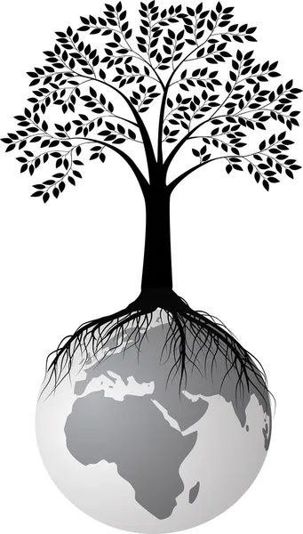 Träd silhouette på jorden illustration — Stock vektor