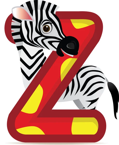 Alfabeto animal Z con dibujos animados de Cebra — Vector de stock