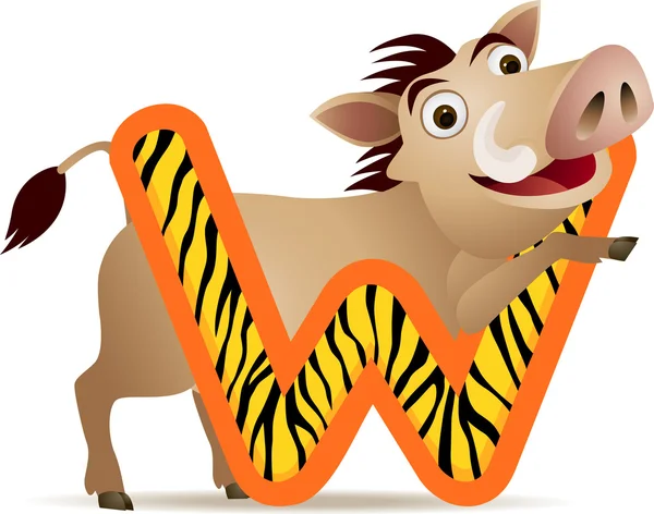 Alfabetet w med warthog cartoon — Stock vektor