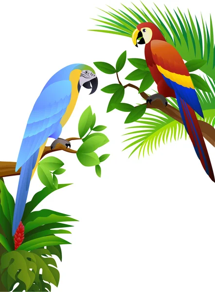 Pássaro papagaio na selva — Vetor de Stock