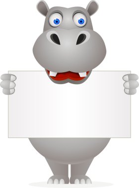 Cute hippo and blank sign clipart