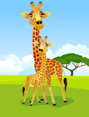 Mother and baby giraffe clipart