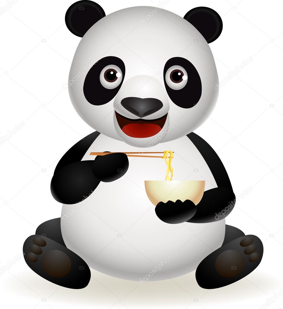 Panda eating noodle