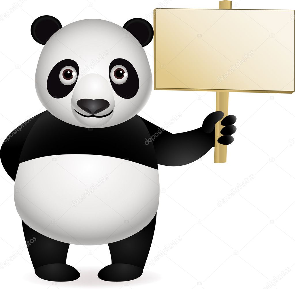 Cute panda and blank sign