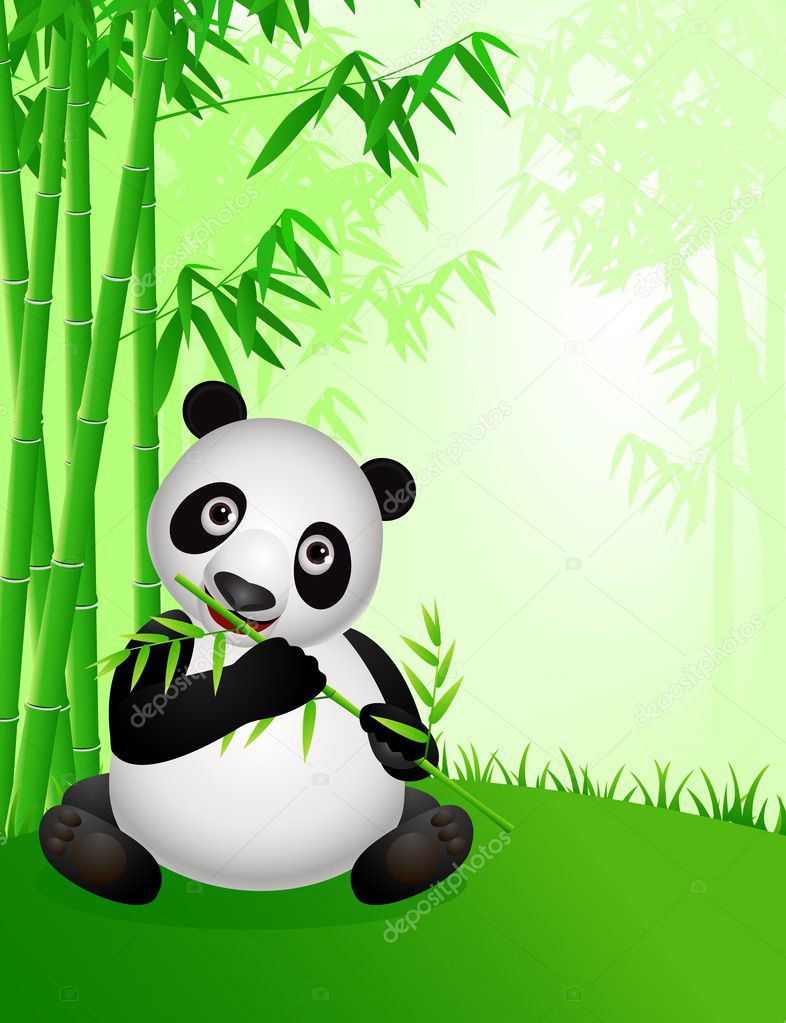 Panda bonito segurando desenho animado de ilustração de bambu, Gráficos -  Envato Elements