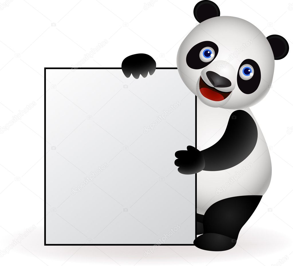 Cute panda and blank sign