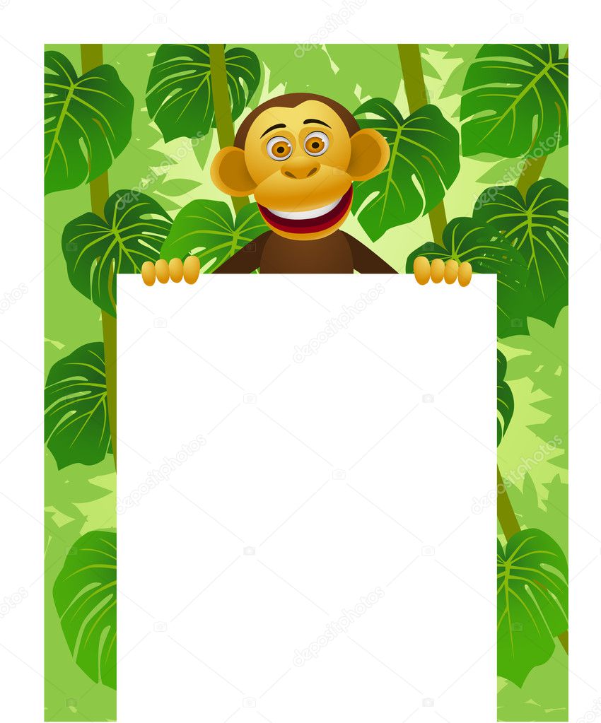 Chimpanzee and blank sign