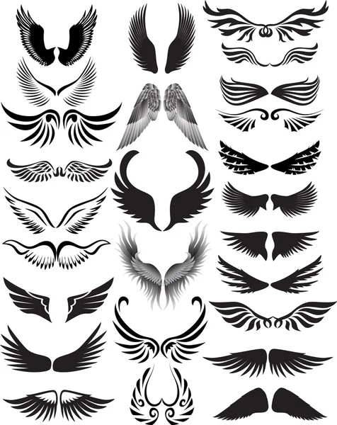 翼のシルエットのコレクション — ストックベクタ