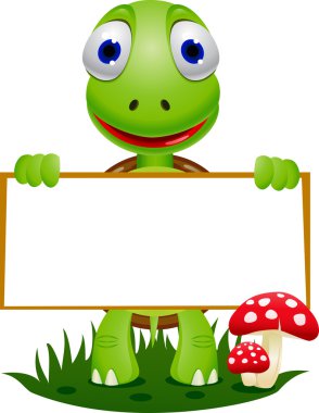 Cute turtle holding blank signboard clipart