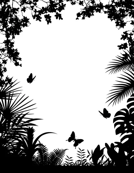 Tropisch woud silhouet achtergrond — Stockvector