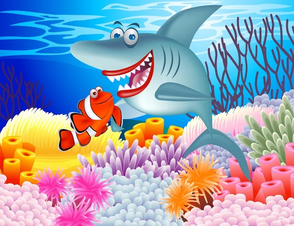 Shark and clown fish — Stock Vector