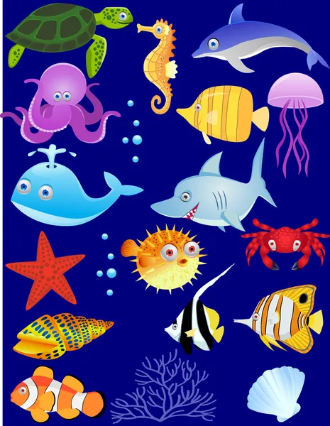 Dibujos animados vida marina — Vector de stock