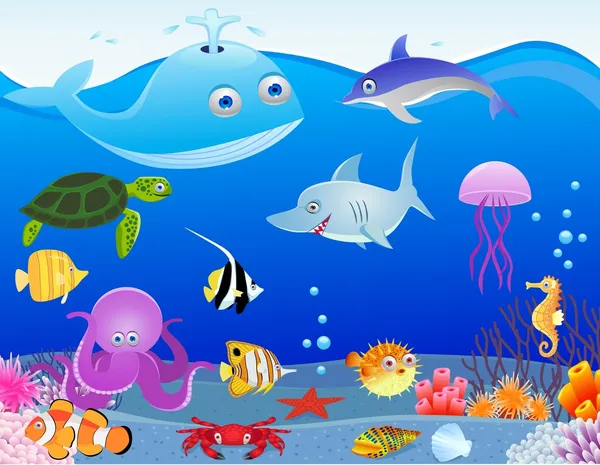 Dibujos animados vida marina — Archivo Imágenes Vectoriales