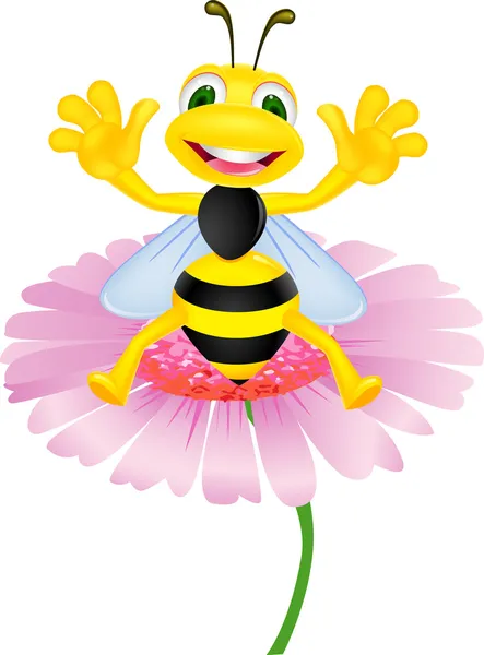Happy bee na květ — Stockový vektor