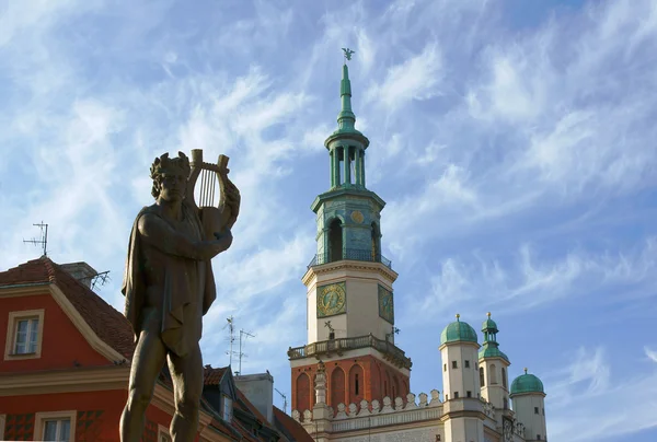 Památník a věž radnice v Poznani — Stock fotografie