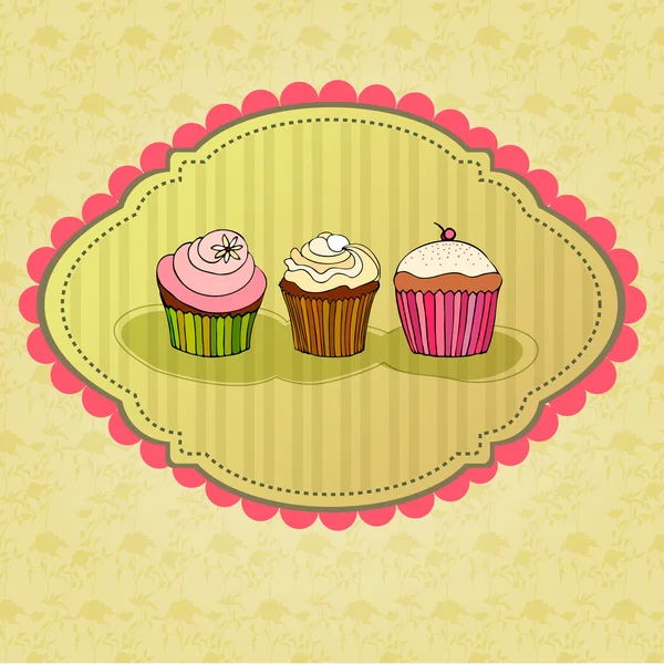 Bonito retro cupcakes cartão — Fotografia de Stock
